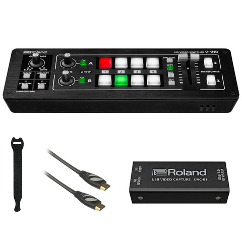 Roland V-1HD STR Mixer/Switcher Live Streaming Bundle with Video Encoder UVC-01, 6' HDMI Cable & 10-Pack Straps