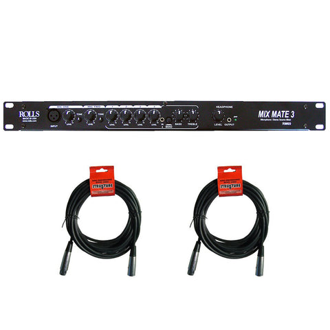 Rolls RM69 MixMate 3 - 6-Channel Stereo Line / Microphone Mixer with (2) XLR-XLR Cable Bundle