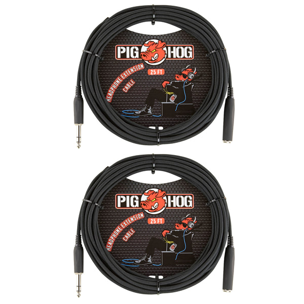 Pig Hog Solutions - 25ft Headphone Extension Cable, 1/4", Black Woven (2-pack)