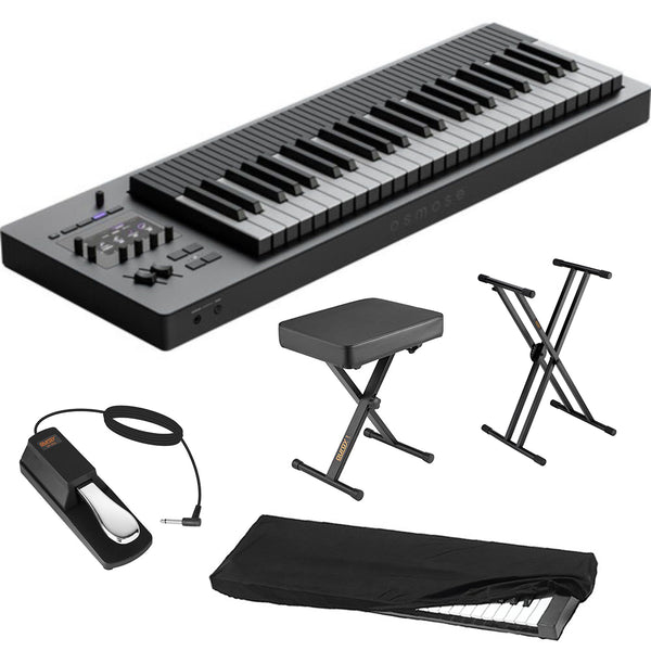 EXPRESSIVE E Osmose 49-Key Synthesizer and MPE Controller Bundle with Auray KSCL-2X Double-X Keyboard Stand, Auray PBS-17 X-Style Piano Bench, Auray FP-P1L Sustain Pedal and Kaces KKC-MD Dust Cover