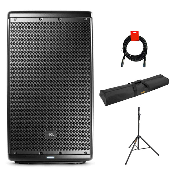 JBL EON615 Two-Way 15" 1000W Powered PA Speaker, Bluetooth Bundle with Speaker Stand, Stand Bag & XLR Cable