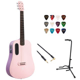 Lava Music Blue Lava 36" Electric Acoustic SmartGuitar with HiLava System and AirFlow Bag (Coral Pink) Bundle with Kopul 10' Instrument Cable, Fender 12-Pack Picks, and Gator Guitar Stand