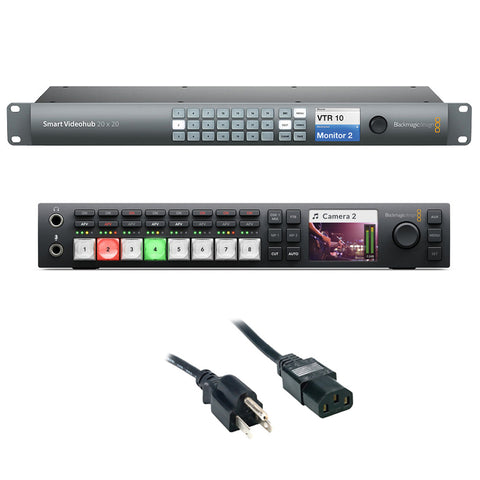 Blackmagic Design Smart Videohub 20 x 20 6G-SDI with Blackmagic Design ATEM Switcher & PC Power Cord 6' Bundle
