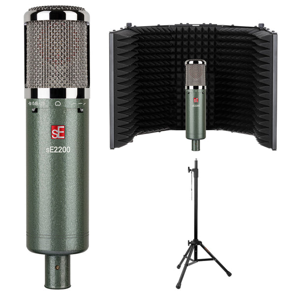 sE Electronics 2200 Large Diaphragm Cardioid Condenser Microphone - Vintage Edition Bundle with Auray RF-5P-B Metal Reflection Filter, and Reflection Filter Tripod Mic Stand