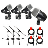 CAD Audio Stage4 4-Piece Drum Mic Pack Bundle with 3x JS-MCFB50 Low-Level Tripod Mic Stand and 4x 20" XLR-XLR Cable