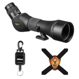 Nikon Monarch 20-60x82 ED Spotting Scope (Angled Viewing) with Nikon Retractable Rangefinder Tether & Binocular Harness Bundle