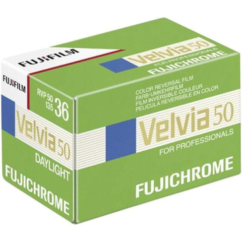 Fujifilm 16329161 Velvia Color Slide Film ISO 50, 35mm, 36 Exposures (Green/Blue/White)