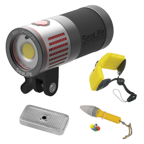 SeaLife Sea Dragon 4500 Pro Photo/Video LED Dive Light Head with Floating Wrist Strap, Silica Gel Metal Case & Spotter Bundle