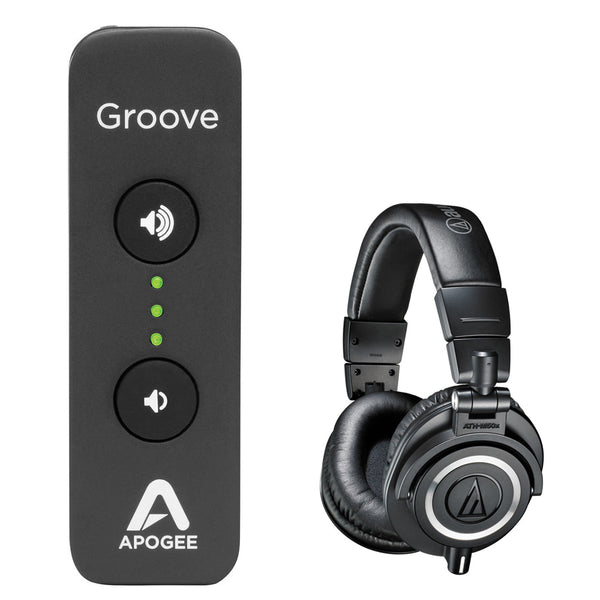 Apogee GROOVE Portable USB DAC and Headphone Amplifier Bundle with Audio-Technica ATH-M50x Pro Studio Monitor Headphones