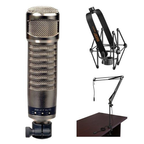 Electro-Voice RE27N/D Broadcast Announcer Microphone with Auray Microphone Suspension Shockmount and Auray Two-Section Broadcast Arm (Bundle)
