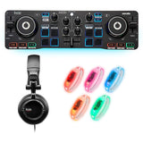 Hercules DJ Party Set with DJControl Starlight Controller, Headphones, LED Wristbands, & 3' Y-Cable Cable Bundle