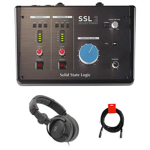 Solid State Logic SSL-2 Desktop USB Type-C Audio Interface Bundle with Studio Monitor Headphone & XLR Cable