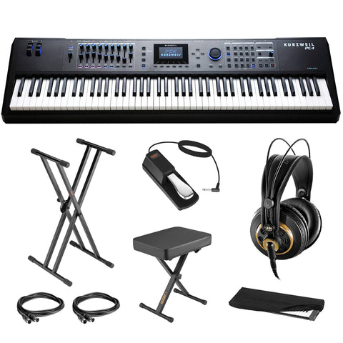 Kurzweil PC4 88-Key Performance Controller/Studio Workstation Synthesizer Bundle with AKG K240 Headphone, Keyboard Stand, Piano Bench, Sustain Pedal, 2x MIDI Cable & Cover