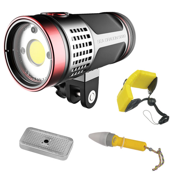 SeaLife Sea Dragon 5000F Auto Photo/Video Light with Floating Wrist Strap, Nano Spotter & Silica Gel Metal Case Bundle