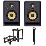 KRK ROKIT 5 G4 5" 2-Way Active Studio Monitor (2-pack) Bundle with Medium Speaker Monitor Acoustic Isolation Stands and 0.5 x 6" Touch Fastener Straps