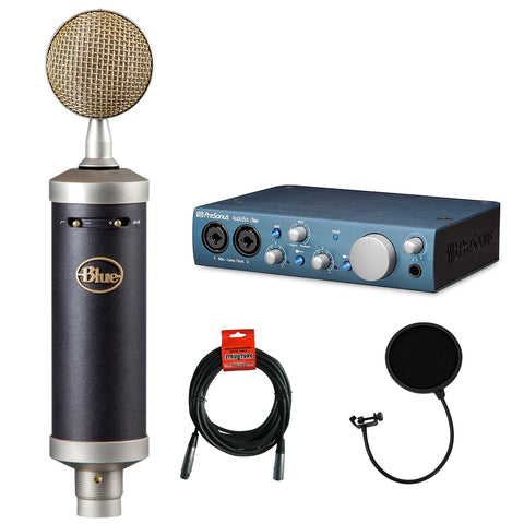 Blue Baby Bottle SL Studio Condenser Microphone with PreSonus AudioBox Recording Interface, Pop Filter & XLR Cable  Bundle