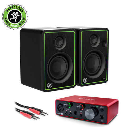 Mackie CR-X Series 3-Inch Multimedia Monitors with Professional Studio-Quality Sound in Pair (CR3-X) Bundle with Focusrite Scarlett Solo (3rd Gen) USB Audio Interface and Phone Cable