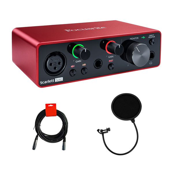 Focusrite Scarlett Solo USB Audio Interface (3rd Gen) with Pop Filter & XLR-XLR Cable Bundle