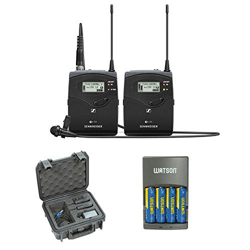 Sennheiser ew 112P G4 Camera-Mount Wireless Microphone System with ME 2-II Lavalier Mic plus SKB iSeries Waterproof System Case and 4-Hour Rapid Charger (4 AA Batteries)