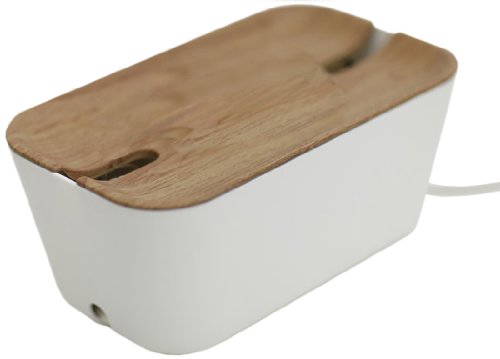 Bosign Cablebox Hideaway Medium Cable Organizer, White with Natural Wood
