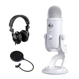 Blue Yeti USB Microphone (Whiteout) with Polsen HPC-A30 Studio Monitor Headphones & Pop Filter Bundle