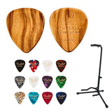 Ortega Guitars 2.0 mm Triangular Wooden Pick-Acoustic, Electric or Bass Guitar-2 Piece Pack Bundle with Guitar Stand and Guitar Picks 351 Shape