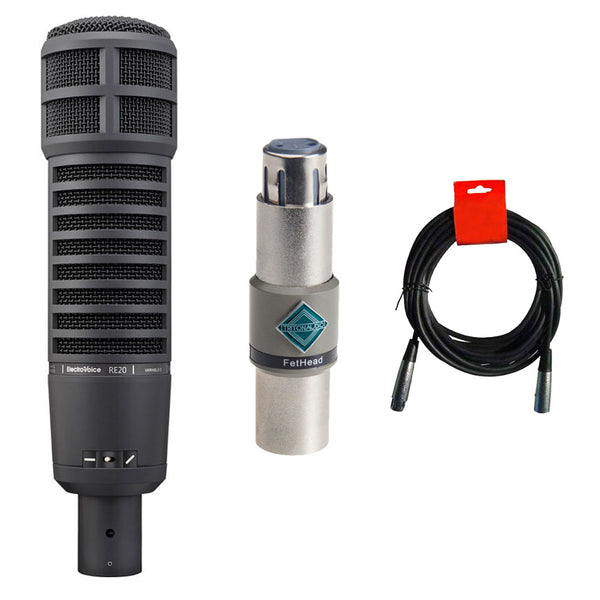 Electro-Voice RE20 Black Broadcast Announcer Microphone with Variable-D, In-Line Microphone Preamp, and XLR-Cable Bundle
