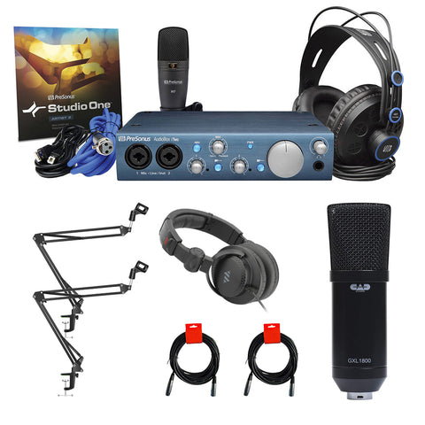 Presonus AudioBox iTwo USB 2.0 Recording Bundle with CAD GXL1800 Condenser Mic, 2x Boom Arm, Headphone & XLR Cable