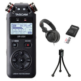 Tascam DR-05X Stereo Handheld Digital Audio Recorder with Polsen HPC-A30-MK2 Studio Headphones, 16GB Memory Card & Tripod Bundle