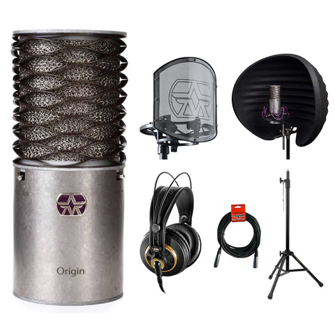 Aston Microphones Origin Cardioid Microphone with Aston Halo Reflection Filter, SwiftShield Mic Shockmount, AKG K240 Pro Headphones, Mic Stand & XLR Cable Bundle
