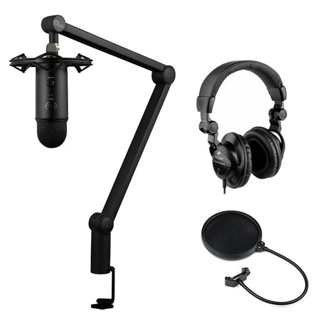 Blue Yeticaster Studio Bundle with Software (Blackout), Polsen HPC-A30 Studio Monitor Headphones & Pop Filter Bundle