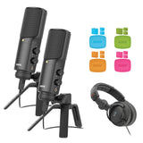 Rode NT-USB USB Microphone (2-Pack) Bundle with Rode COLORS Color-Coded Caps (Set of 4) and Polsen Studio Monitor Headphones
