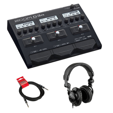 Zoom G3n Multi-Effects Processor for Electric Guitar with Polsen HPC-A30 Monitor Headphones & 10ft Instrument Cable Bundle