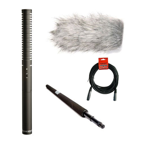 Rode NTG-2 Dual Powered Condenser Mic & Cable, Handheld Boom Pole & Rode Deadcat
