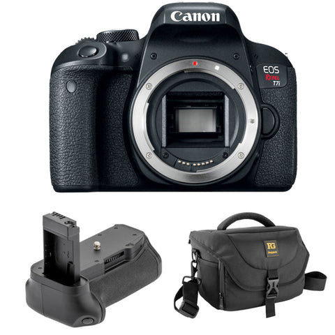 Canon EOS Rebel T7i DSLR Camera (Body Only) with Vello BG-C15 Battery Grip for Canon Rebel and Journey 34 DSLR Shoulder Bag (Black)