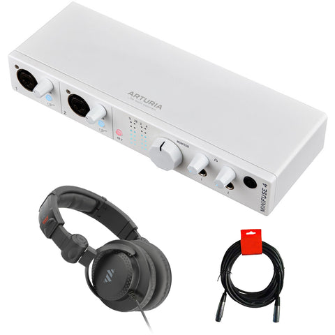 Arturia MiniFuse 4 Portable 4x4 USB Audio/MIDI Interface (White) Bundle with Polsen HPC-A30-MK2 Studio Monitor Headphones and 20" XLR-XLR Cable