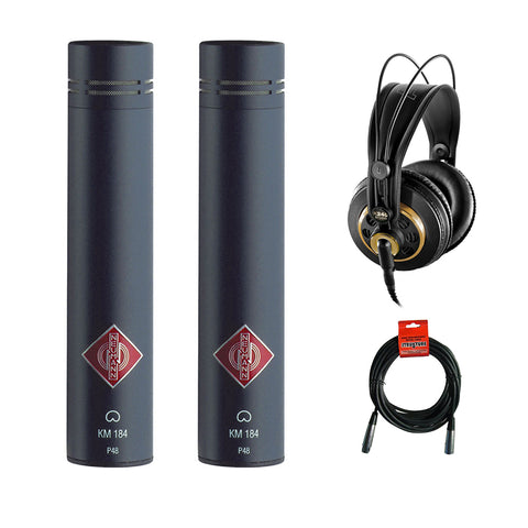 Neumann SKM 184 MT Stereo Matched Microphone Pair (Matte Black) with AKG K 240 Studio Pro Headphones & XLR Cable Bundle