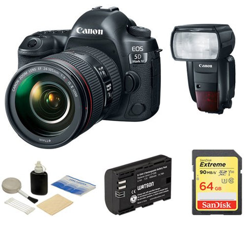 Canon EOS 5D Mark IV DSLR Camera w/ 24-105mm f/4L II Lens +Speedlite 600EX Kit