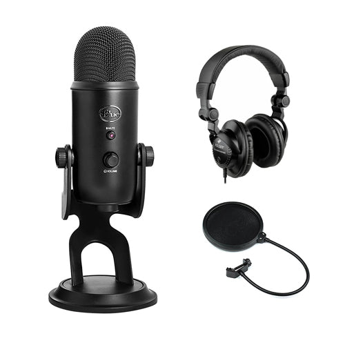 Blue Yeti USB Microphone (Blackout) with HPC-A30 Studio Monitor Headphones & Pop Filter Bundle