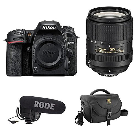 Nikon D7500 DSLR Camera with 18-300mm Lens Kit, Journey 34 DSLR Shoulder Bag & VideoMic Pro (Rycote Lyre Shockmount) Kit