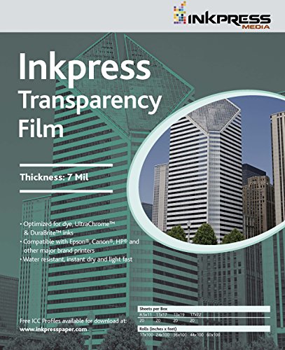 Inkpress Transparency, 7mil Resin Based Inkjet Film, 11^ x 17^, 20 Sheets