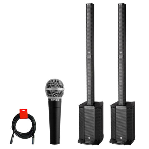 HK AUDIO Polar 10 4-Channel Powered 2000-Watt Column Bluetooth PA System (Pair) with Superlux TM58 Vocal Mic & XLR Cable Bundle