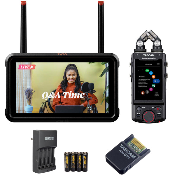 Atomos ZATO CONNECT 5.2" Network-Connected Video Monitor Bundle with Tascam Portacapture X8 Recorder, Tascam Bluetooth Adapter, and Rapid Charger Kit
