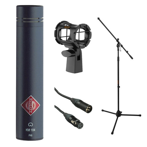 Neumann KM 184 MT Microphone (Matte Black) With Suspension Shockmount & Mic Stand