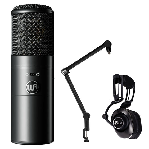 Warm Audio WA-8000 Large Diaphragm Multipattern Tube Condenser Microphone (Black) Bundle with Warm Audio WA-MBA Premium Broadcast Mic Boom Arm and Blue Lola Over-Ear Headphones