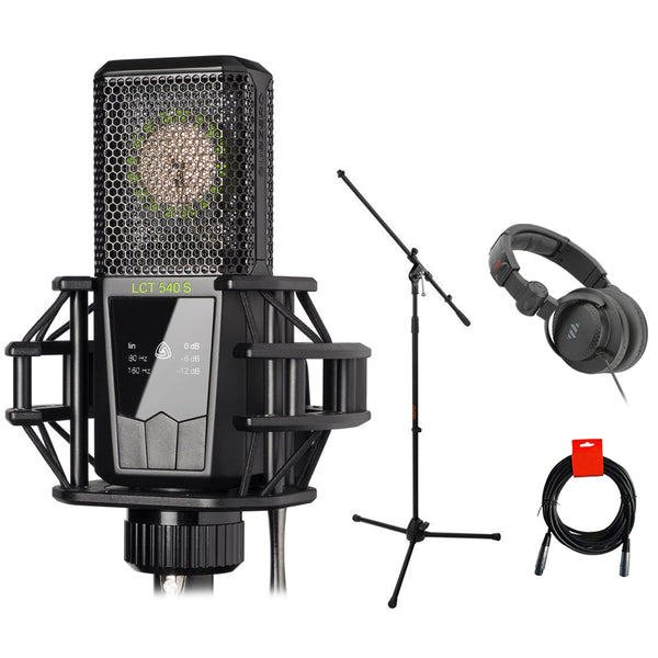 Lewitt LCT 540 SUBZERO Large Diaphragm Condenser Microphone Bundle with Polsen HPC-A30-MK2 Studio Monitor Headphones, Tripod Microphone Stand, & XLR-XLR Cable