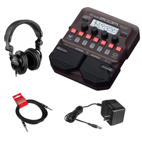 Zoom A1 Four Multi Effect Processor with Polsen HPC-A30 Monitor Headphones, 9V Power Adapter & 10ft Instrument Cable Bundle