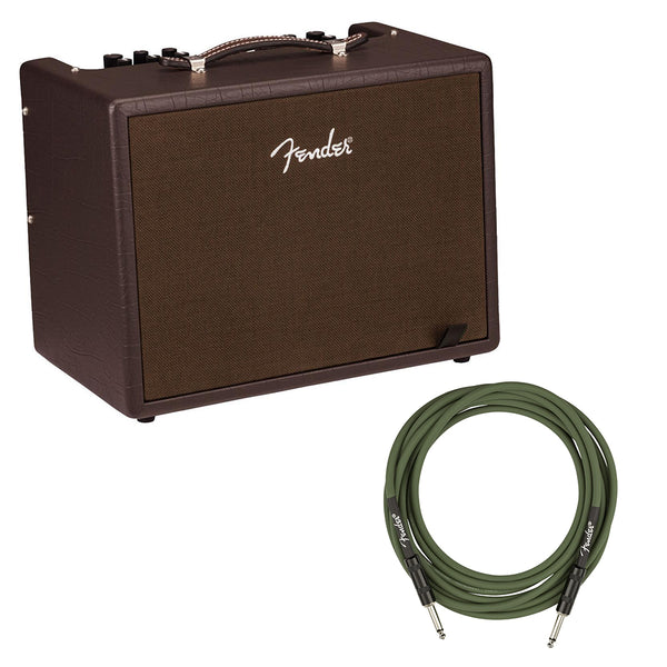 Fender Acoustic Junior Guitar Amplifier Bundle with Fender Joe Strummer Instrument Cable, (13ft) Straight/Straight, Drab Green