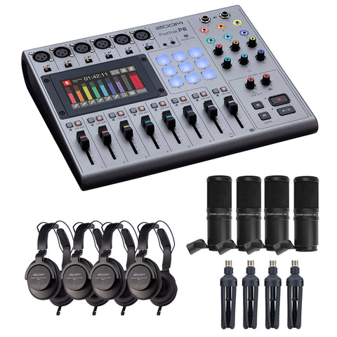 Zoom PodTrak P8 Portable Multitrack Podcast Recorder Bundle with 4x Zoom ZDM-1 Podcast Mic Pack