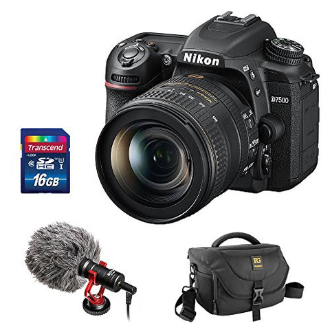 Nikon D7500 DSLR Camera with 16-80mm Lens, Journey 34 DSLR Shoulder Bag, BY-MM1 Shotgun Video Microphone & 16GB Memory Card Kit